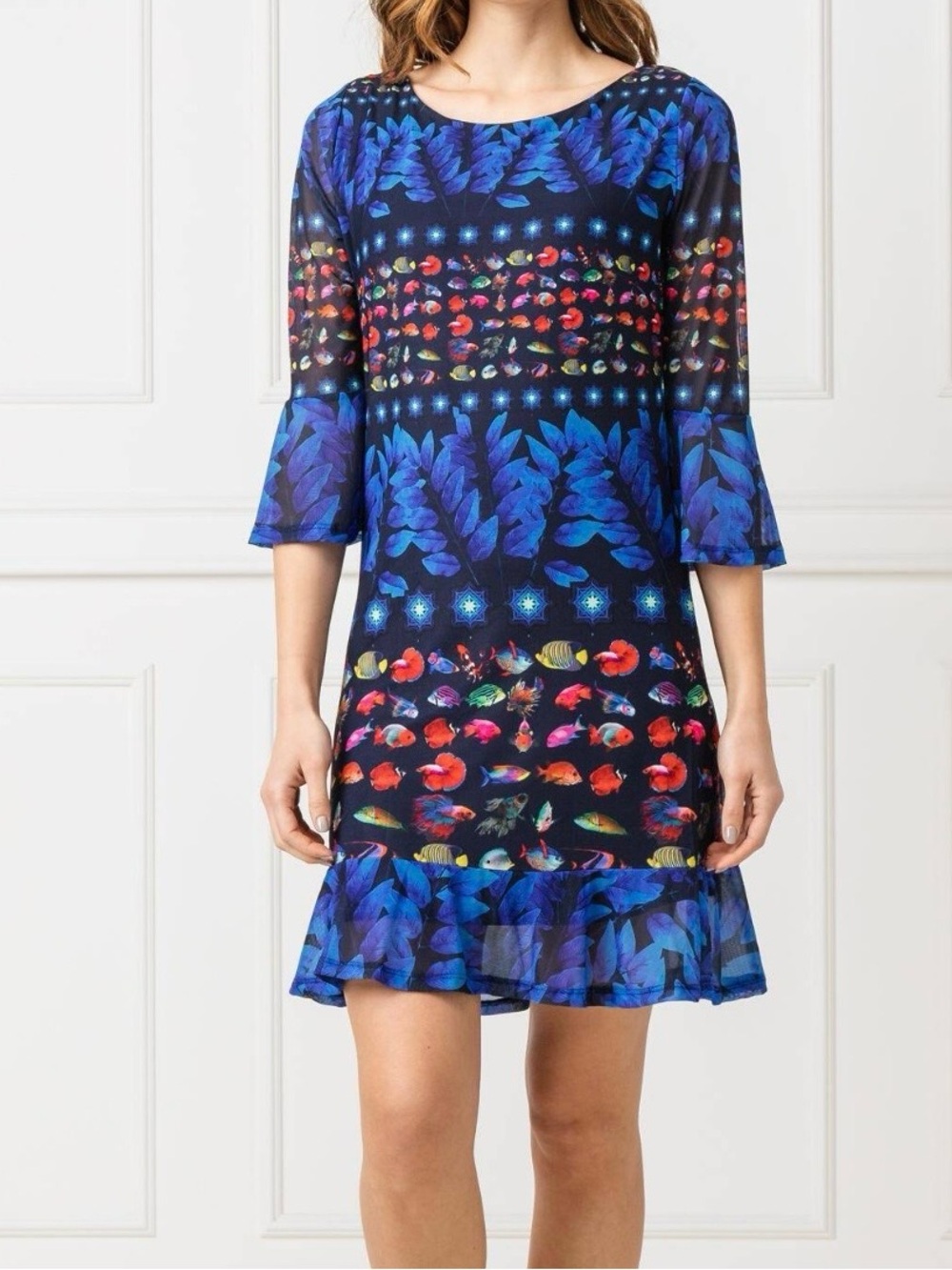 Desigual Navy & Blue Tropical Print Mini Dress